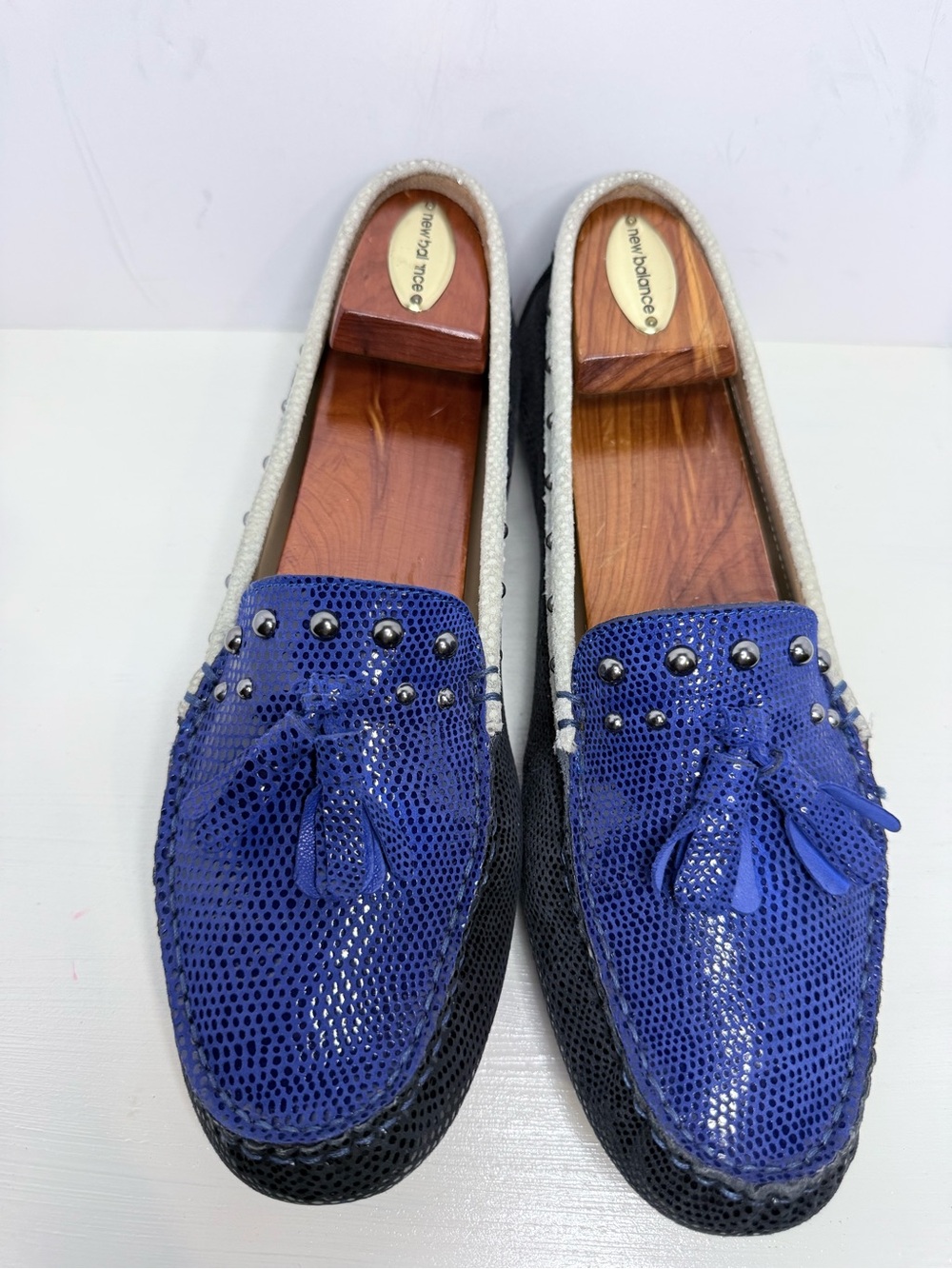 Vaneli Blue and Black Tassel Loafers with Stud Accents Tassles Size 9.5M
